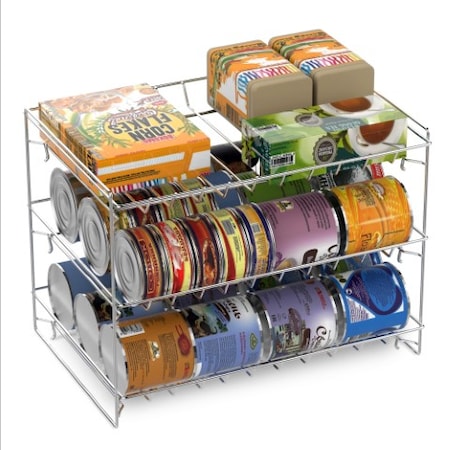 Hastings Home 3-tier Can Dispenser Organizer Rack Holds up to 27 Cans, for Kitchen, Countertops, Cabinets (Chrome) 414563SUS
